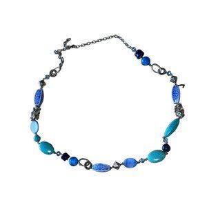 Premier Designs Blue Turquoise Beaded Necklace Purple Silver Tone 24" Cira 2010